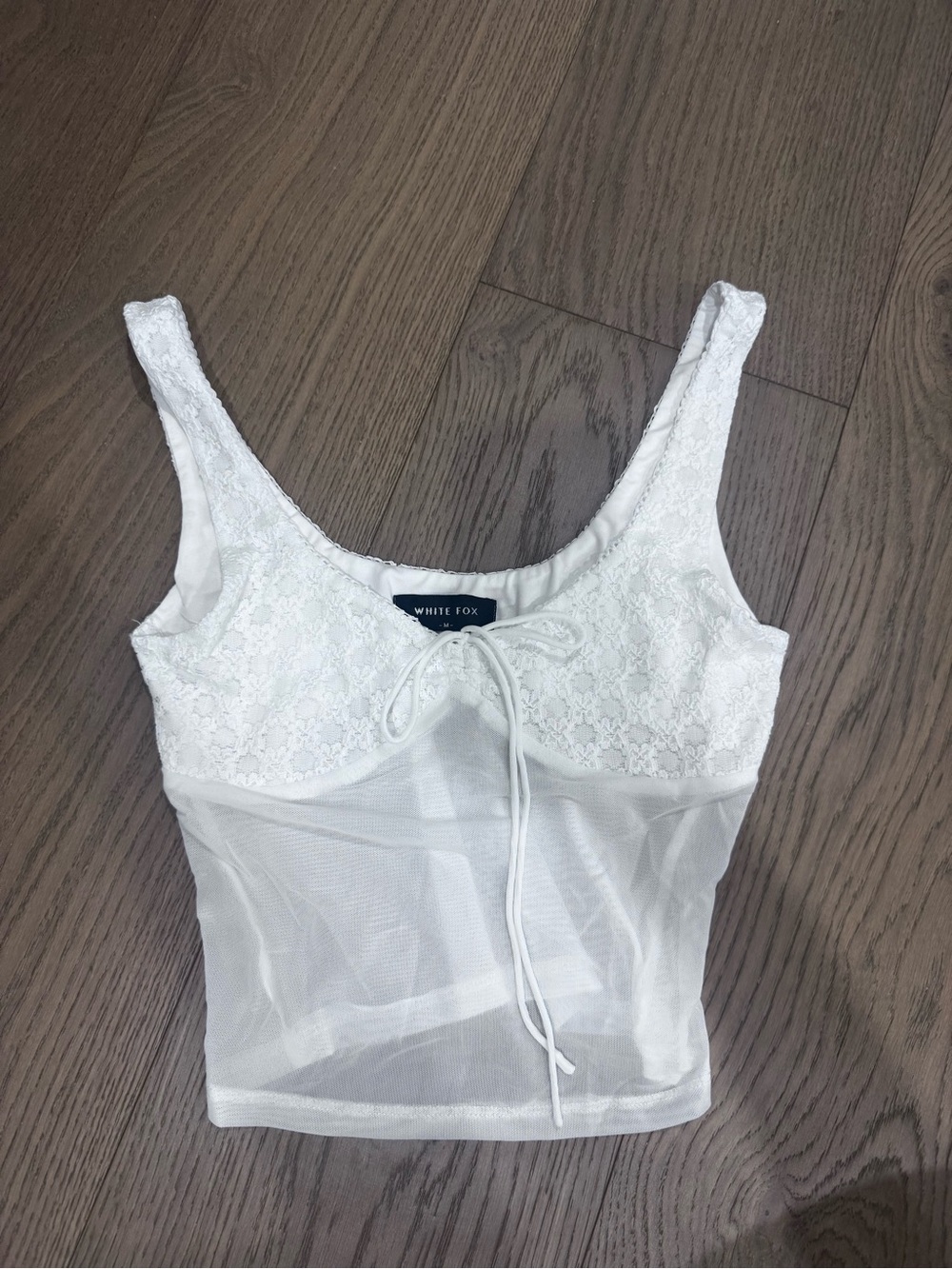 White Fox Boutique White Lace & Mesh Crop Top